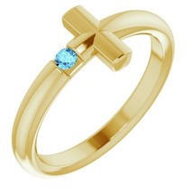 14K Yellow Gold Aquamarine Sideways Cross Ring - £560.56 GBP+