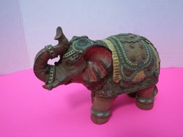 Resin Ornate Elephant Trunk Up Wealth Lucky Figurine 5.5&quot; Tall - £11.94 GBP