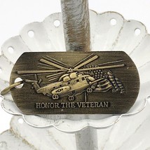 HONOR THE VETERAN brass finish dog tag key chain fob -  military helicopter flag - £6.39 GBP