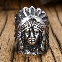 Native Warrior Chief Indian Head Antique Vintage Silver Plated Gothic Men Ring - £13.54 GBP