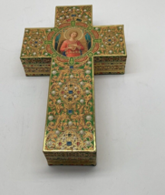 Punch Studio Cross Crucifix Box Mary Angel Green Gold 11&quot; - £12.97 GBP