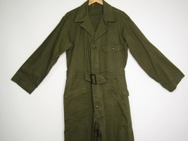 Vintage Korean War Green Herringbone Twill Belted Coverall US Military 50&#39;s - £92.96 GBP