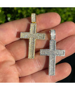 Uomo 1.30 KT Moissanite Diamante Pave Set Croce Ciondolo 14K Placcato Or... - $2,806.46 MXN