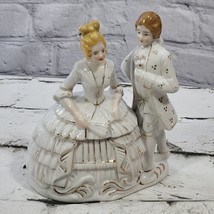 Antique Porcelain Trinket Box Colonial Victorian Couple Lidded Handpaint... - £38.69 GBP