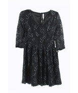 Kensie 3/4 Sleeve V-Neck Metallic Lace A Line Dress Size Large Black - $39.59