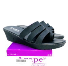 Agape Tri-Strap Wedge Willow Slide Sandals- Black, US 8.5 - £14.98 GBP