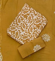Orange Block Print Cotton Suit Set, Unstitched printed Top Bottom Dupatt... - $1,042.50 MXN