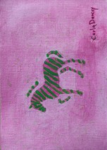 Original Painting Horse Abstract Pink Green Zebra Stripes Signed 4 x 6 Painting - £3.48 GBP