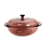 Vintage Pyrex 2 Qt Cranberry Round Casserole Dish Bowl w lid 024 D-20 #624C - $14.89