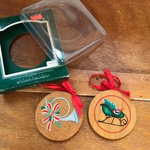 Vintage Lot of 2 Hallmark FATHER Painted Wood Round Christmas Tree Ornaments –  - £8.28 GBP