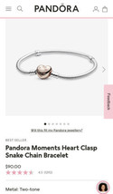 PANDORA Moments Heart Clasp Snake Chain Charm Sterling Silver Bracelet - £59.34 GBP