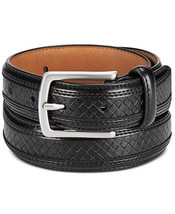 Club Room Men&#39;s Faux Leather Feathered Embossed Belt Black-Med 34-36 - £11.71 GBP