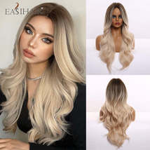 EASIHAIR Ombre Brown Light Blonde Platinum Long Wavy Middle Part Hair Wig - £52.30 GBP+