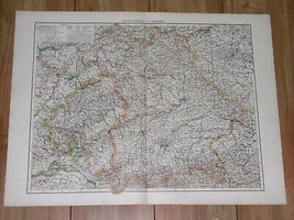 1896 Original Antique Map Of Bavaria Bayern Württemberg Munich Stuttgart Germany - £19.58 GBP