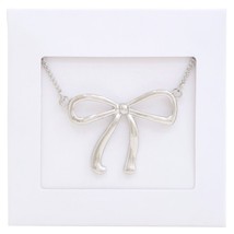 New Silver Bow Pendant Metal Necklace - £9.29 GBP