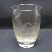Mid Century Etched Cut Glass Vase Running Deer - $24.74