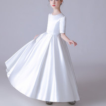 Girls Satin First communion Dress Wedding Performance Flower girl Princess Dress - £98.81 GBP