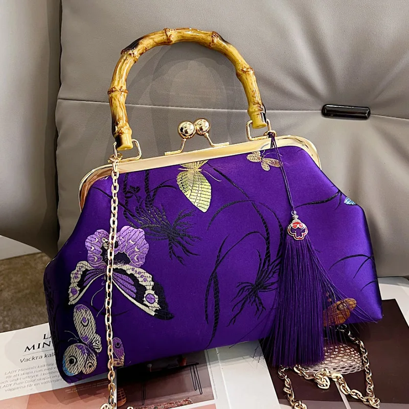 Flower lock shell clip designer chain shoulder bags vintage crossbody bags totes purple thumb200