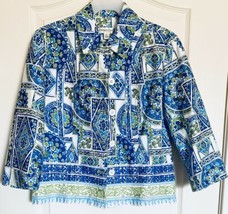 Coldwater Creek 3/4 Sleeve Geometric Floral Lined Embroidered Jacket Size 8 - £23.35 GBP