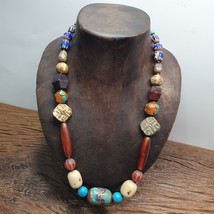 Vintage African beads Chevron Glass, Pumtek, Agate And Nepal pendant Necklace - £65.90 GBP