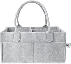 Multi-Functional Gray Felt Diaper Organizer with 6 Pockets for Baby Esse... - $28.66