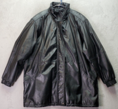 Jacqueline Ferrar Coat Womens 2X Black Leather Long Raglan Sleeve Lined Full Zip - £21.62 GBP