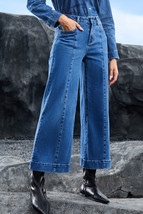 Dark Blue Plain Seam Detail Flared Bottom Ankle Length Jeans - $36.06
