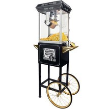 FunTime FT862CBG 8oz Black Popcorn Popper Machine Maker Cart Vintage Style - $460.99