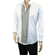 Men CEREMONIA Turkey Shirt 100% Cotton Fancy Rhine Stones #TSV 13 White Slim Fit image 9