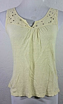 H and M LOGG Womens Tank Top Small Yellow Embroidered Floral Eyelet V Neck - £7.85 GBP