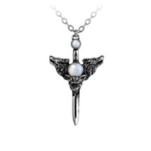 Alchemy Gothic P229 Wolverine Moon Pendant Necklace Pearl Silver Dagger 3D Wolf - £31.79 GBP