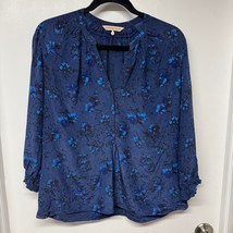 Rebecca Taylor Womens 100% Silk Blue Floral 3/4 Sleeve Blouse Size 2 XS - £26.78 GBP