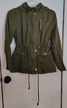 Womens S C&#39;est Toi Army Green Drawstring Waist Hooded Hoodie Coat Jacket - £22.59 GBP