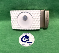 Belt Buckle w/ Removable Golf Ball Marker Ratchet Never Lay Up White Dim... - £13.22 GBP