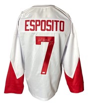 Phil Esposito Canadá Firmado Blanco Camiseta Hockey Hof 84 Insc SPORTS I... - £108.20 GBP