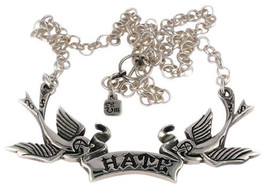 Hate Banner Swallows Tattoo Style Fine Sterling Silver Necklace Femme Metale NWT - £182.49 GBP