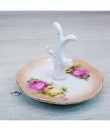 Vintage Porcelain Ring Holder Floral Art Nouveau Cabbage Roses Vanity Decor - $19.39