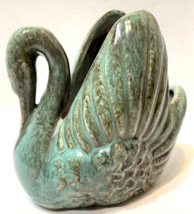 Vintage Gonder USA Pottery Swan Planter Vase E 44 Signed Teal Blue 5 x 5 inches - £15.32 GBP