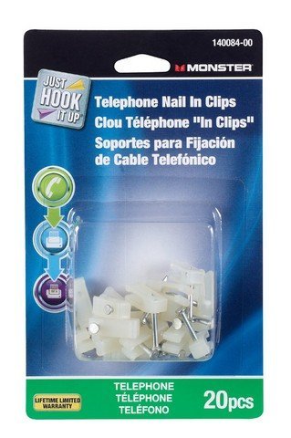Monster Jhiu 140084-00 White Telephone Wire Nail In Clips Pack of 20 Pac... - $27.62