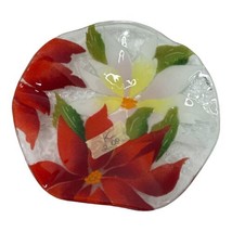 Wm McGrath Fusion Art Glass Flower Plate Signed Textured Poinsettia Flowers - $40.21