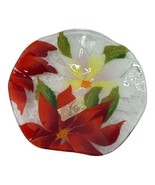 Wm McGrath Fusion Art Glass Flower Plate Signed Textured Poinsettia Flowers - $40.21