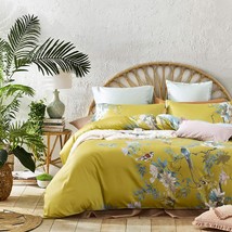 Exotic Modern Floral Print Bedding Birds Flowers Dusty Grey, Citronelle Green). - £88.88 GBP