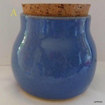 Hand Made Blue Container with Cork Top Pottery 4 x 4&quot; Signed K V H Smith... - £11.07 GBP