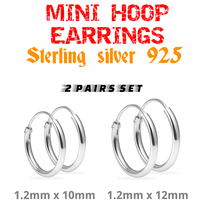 Elegant Sterling Silver 925 Hoop Earrings Set With Two Pairs 10mm 12mm Women Men - £6.98 GBP