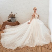 Romantic Spaghetti Straps Wedding Dress with Chapel Train - £211.82 GBP