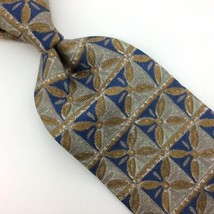 Countess Mara Usa Tie Beige Khaki Blue Silk Necktie Floral Squares #I22 Vintage - £12.62 GBP