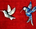 2 Silver Tone Blue Green Enamel Rhinestone Hummingbird Brooch Pin Liz Cl... - $29.65