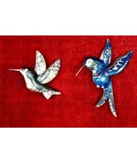 2 Silver Tone Blue Green Enamel Rhinestone Hummingbird Brooch Pin Liz Cl... - £23.31 GBP