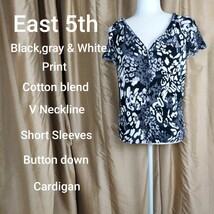 East 5th Black &amp; White Print Cotton Blend Detail Button Down Cardigan Size S - £7.99 GBP