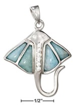 Sterling Silver Cubic Zirconia and Larimar Stingray Pendant - £91.64 GBP